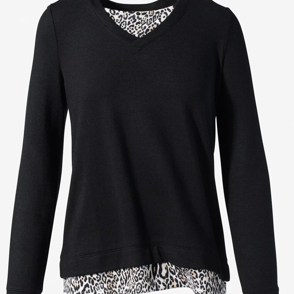 Chico's CoziSoft Classic Cheetah Double-Layer Tunic, Chico's size 0, Like New